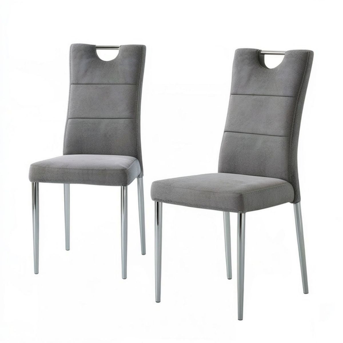 2er-Set Esszimmerstühle aus grauer Mikrofaser mit verchromten Stahlbeinen, 43 x 52 x 98 cm