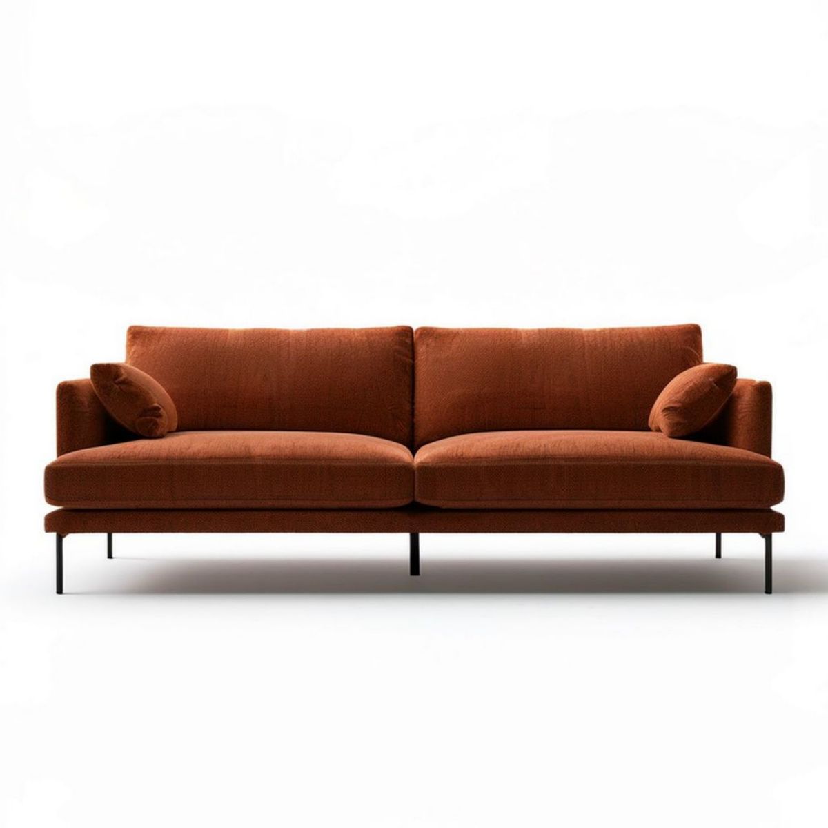 3-Sitzer-Sofa 220 x 90 x 82 cm in Rostbraun mit schwarzen Stahlbeinen