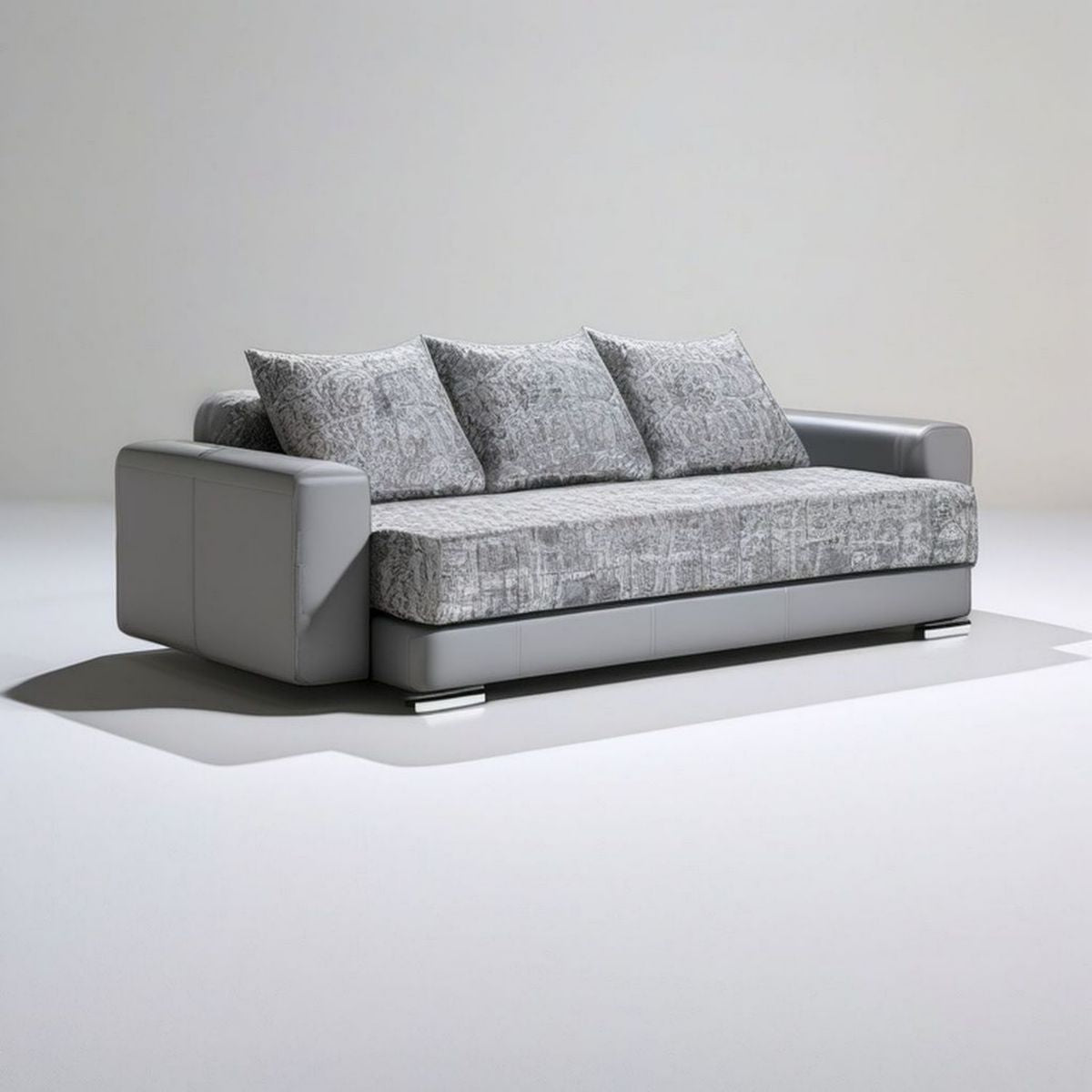 3-Sitzer Sofa in Grau, 220 x 95 x 85 cm, Polyester-Jacquard und PU-Kunstleder