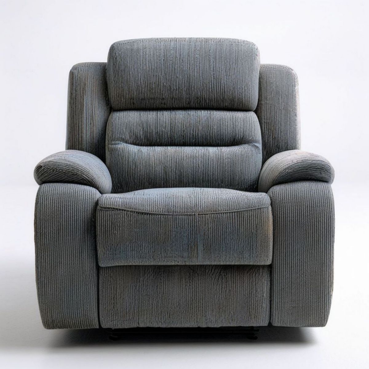Grauer Relaxsessel mit ausklappbarer Fussstütze, Cordbezug, 95 x 95 x 102 cm