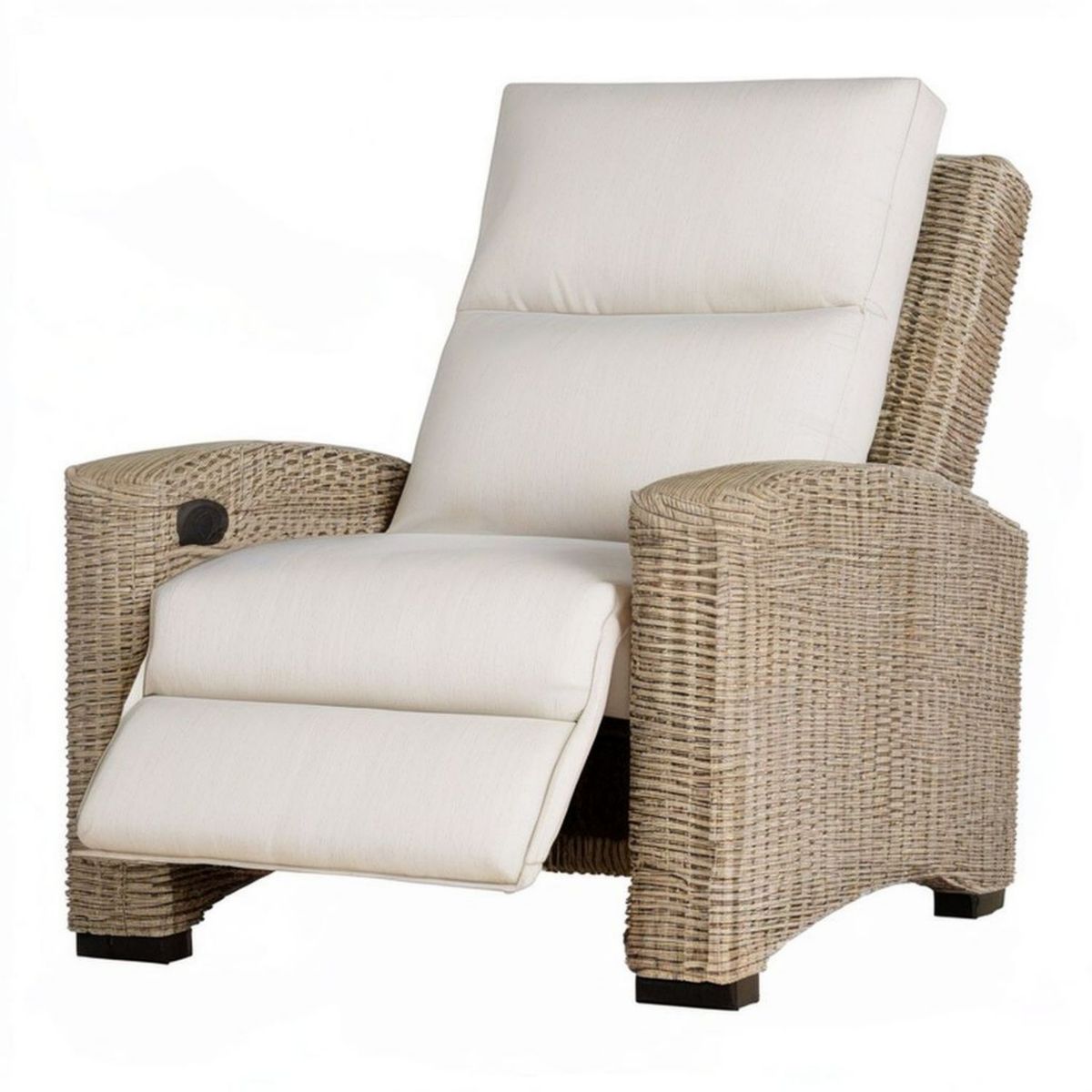 Relaxsessel aus Naturrattan mit manueller Verstellung, Fussstütze, Natur/Creme/Schwarz, 78 x 92 x 106 cm