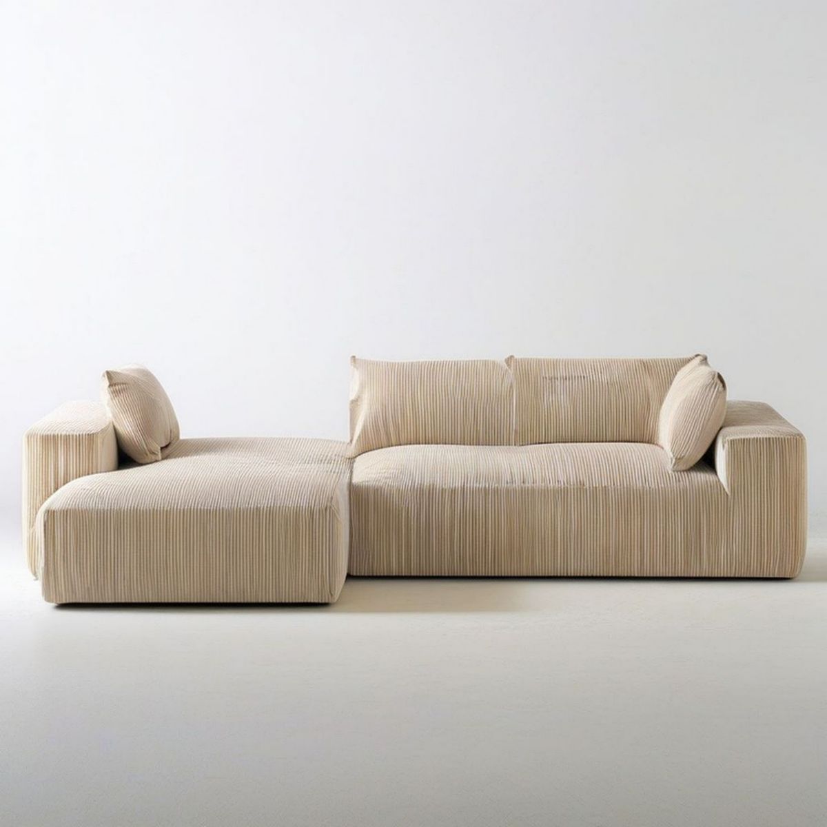 2-teiliges Ecksofa mit Recamiere, Cordbezug in Beige, 280 x 160 x 78 cm