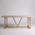 Rechteckiger Esstisch 160 x 80 x 75 cm aus Eichenfurnier mit goldfarbenem Edelstahlgestell
