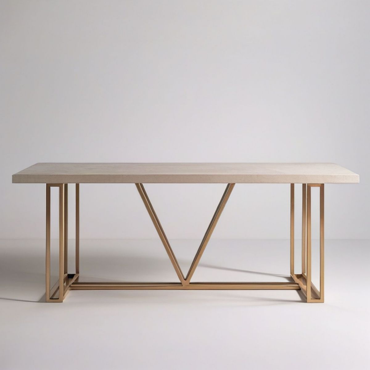 Rechteckiger Esstisch 160 x 80 x 75 cm aus Eichenfurnier mit goldfarbenem Edelstahlgestell
