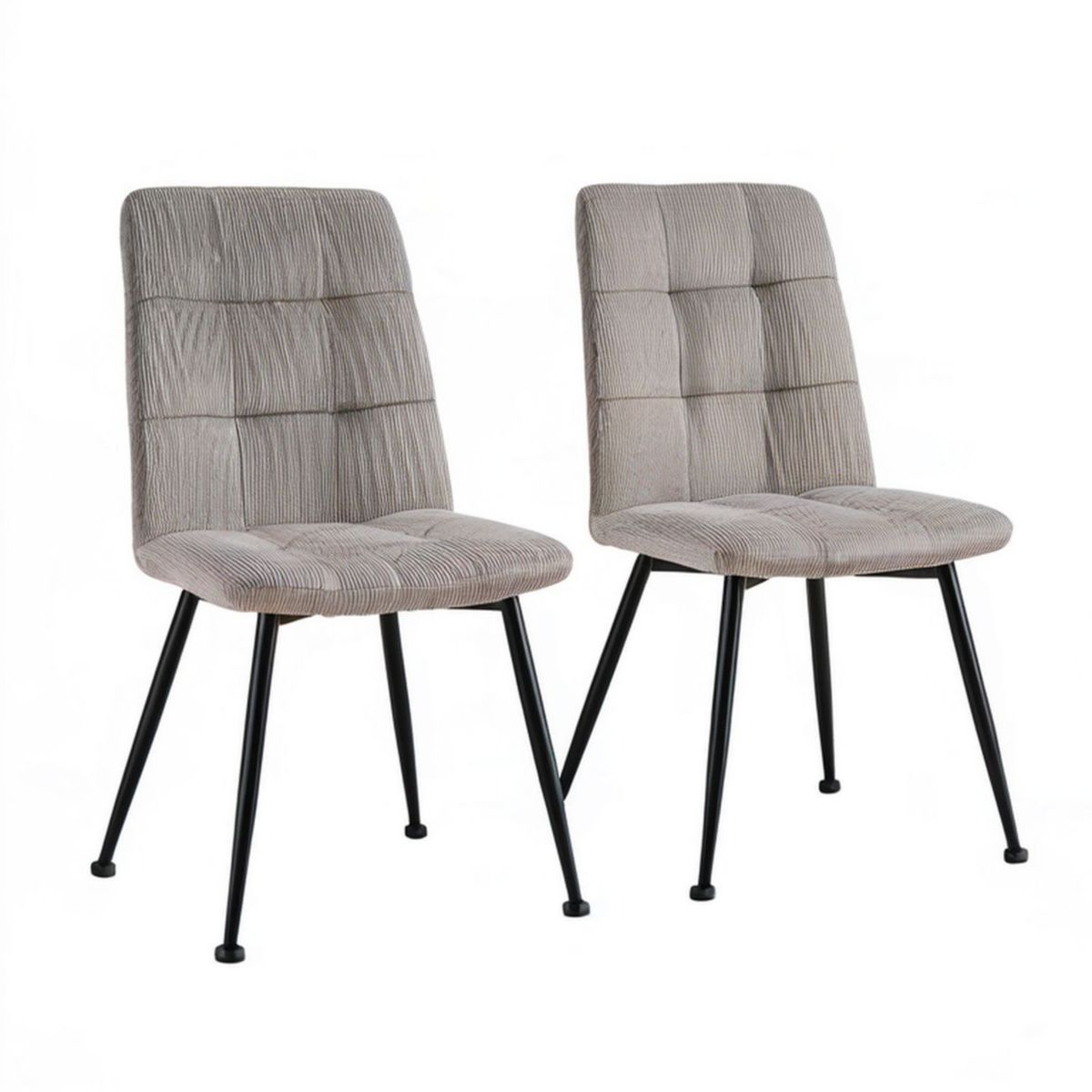 2er-Set gepolsterte Esszimmerstühle mit Cordbezug, Taupe/Schwarz, 45 x 54 x 88 cm