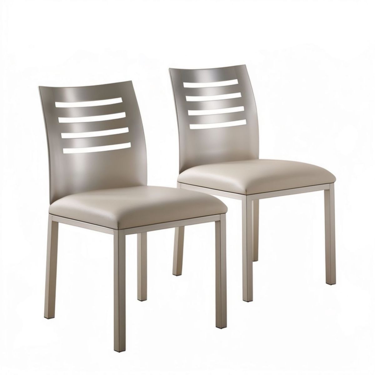 2er-Set Esszimmerstühle aus Stahl mit PU-Kunstlederbezug, Taupe, 43 x 52 x 98 cm